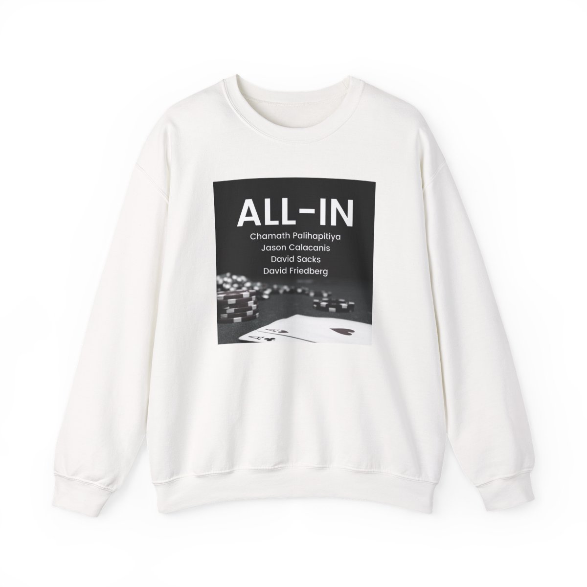All In Podcast Poker Chips Crewneck Sweatshirt | Card Game Graphic