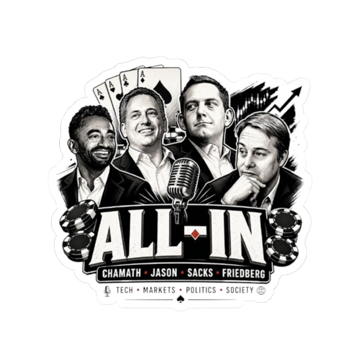 All In Podcast logo Kiss-Cut Sticker | Tech Markets Politics decal - alternate angle 1, merchandise